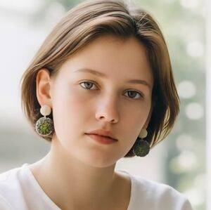 #371 HAND CRAFTED Earrings handmade Dryed Resined Flowers Green Brown White